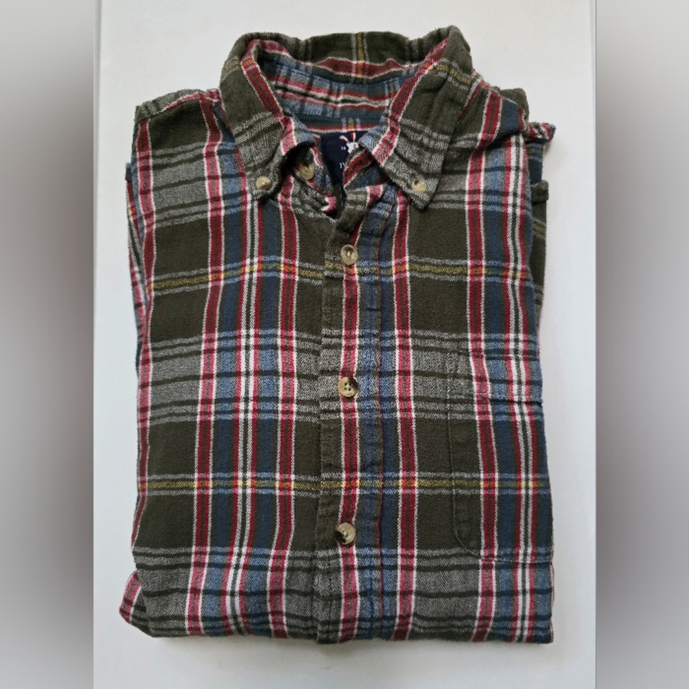 Ivy Crew Plaid Button-Down Flannel Shirt Men Size L